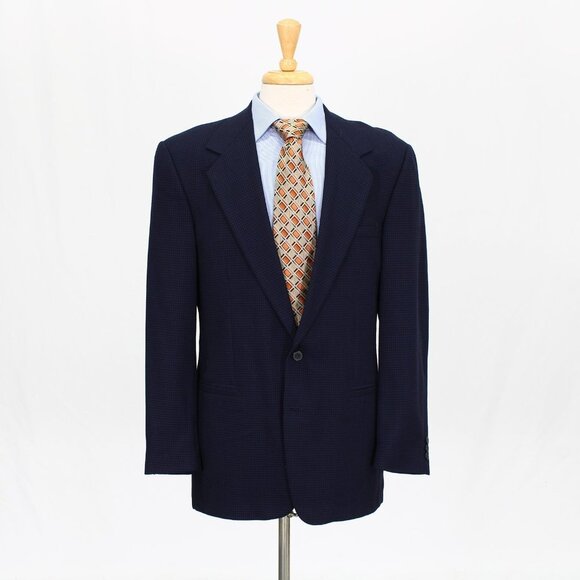 Vintage Versace V2 Union Made 40L Blue Sport Coat Blazer Jacket Check Wool V168